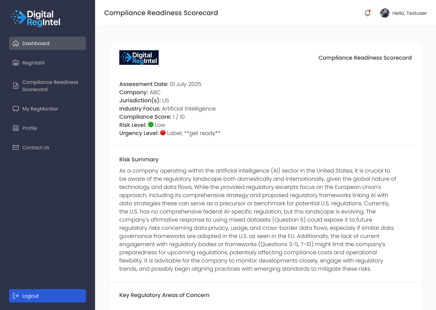 Instant Compliance Scorecard